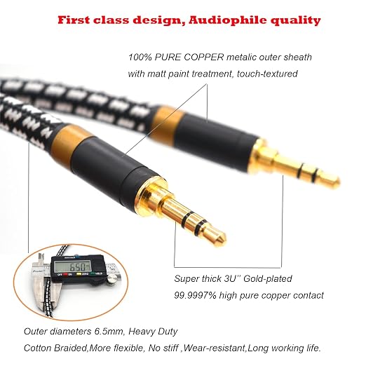 Aux Cord, Audiophile 3.5mm Stereo Audio Cable, Unbreakable and Great - Image 2