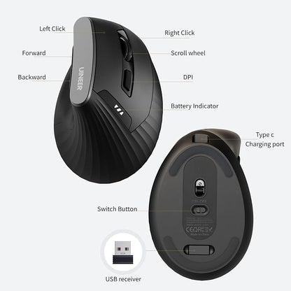 Vertical Mouse Wireless, 2.4G Rechargeable Mouse - Image 7