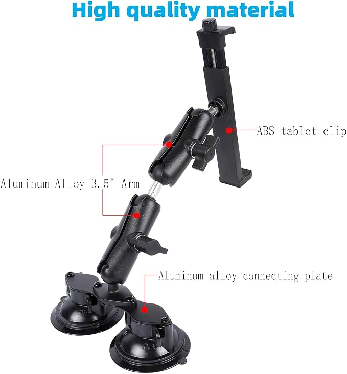 Dual Suction Cup Tablet Mount for Truck/Car, 13.4 Inch Aluminum Arm, 360° - Image 3