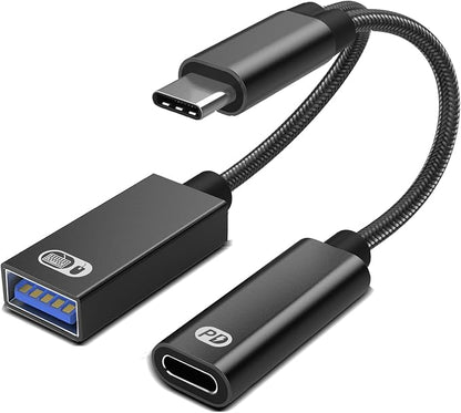 USB C to USB OTG Adapter, 2 in 1 USB C Splitter by AKWOR