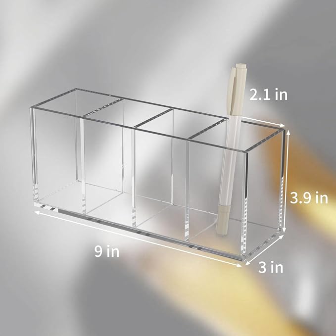 NIUBEE Acrylic Pen Holder 4 Compartments - Image 2
