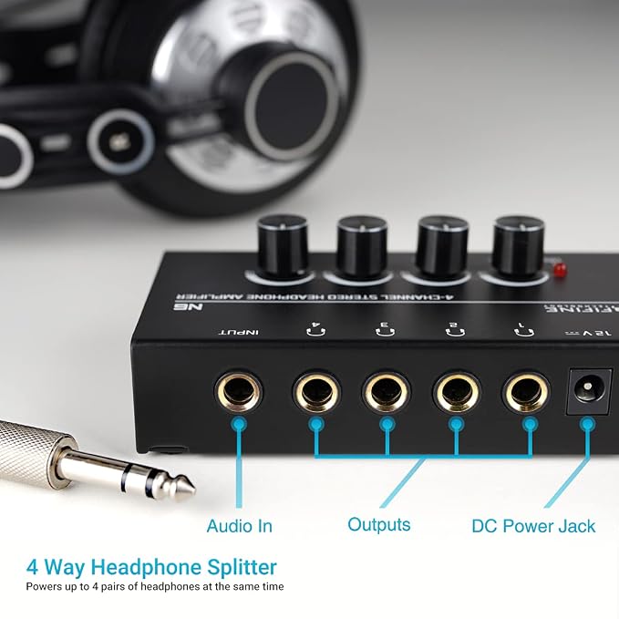 Fifine Headphone Amplifier 4 Channels Metal Stereo Audio Amplifier, Mini - Image 9