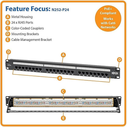 Eaton Tripp Lite Cat6 24-Port PoE+ Patch Panel, RJ45 Ethernet, 1U Rackmount - Image 6