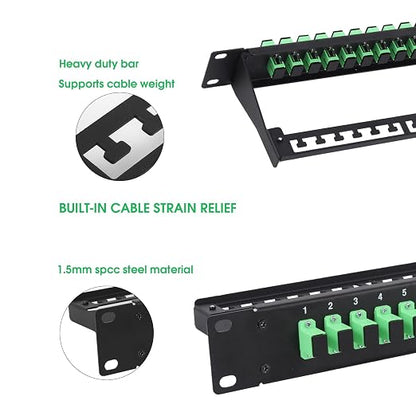 1U Fiber Patch Panel with 24 SC APC Single Mode Fiber Optic Couplers Singlemode - Image 3