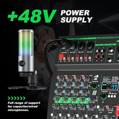 MW-6 black 6-Channel Professional DJ Audio Mixer Portable Controller Mixer - Image 7