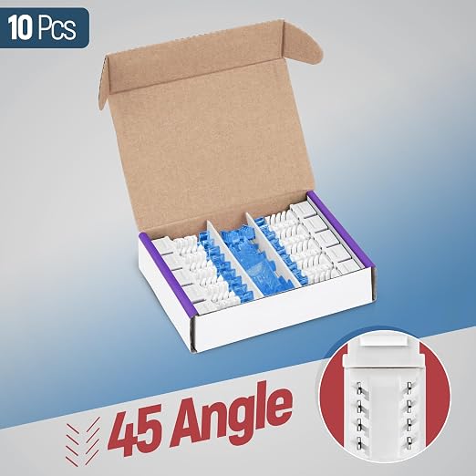 Everest 45° Angled RJ45 Cat5e Keystone Jacks 10-Pack in White - Image 2