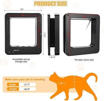 Smart Cat Door with 4 Collar Sensor Key, RFID Electronic Cat Door Collar - Image 2