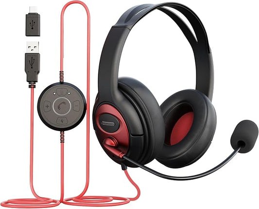 MAIRDI USB Headset with Microphone, Wired PC Headset, USB-A & USB-C Computer by MAIRDI