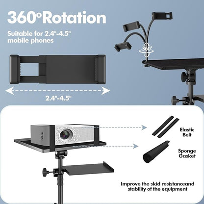 Projector Tripod Stand with Wheels, Portable Laptop Floor Support with Mouse - Image 4