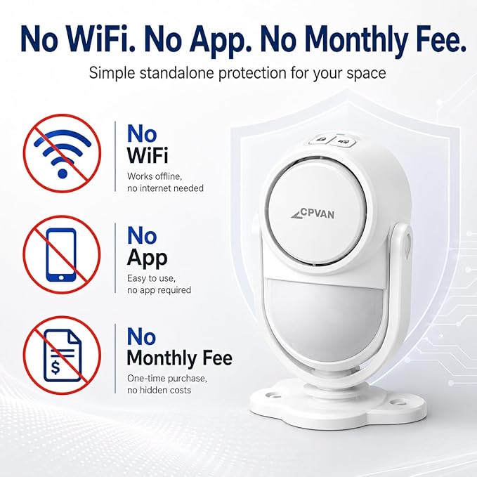 CPVAN 125dB Motion Sensor Alarm, Wireless Indoor PIR Motion Detector - Image 5