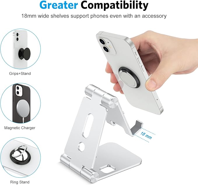 OMOTON Foldable Cell Phone Stand, C4 Portable Aluminum Phone Holder, Adjustable - Image 7