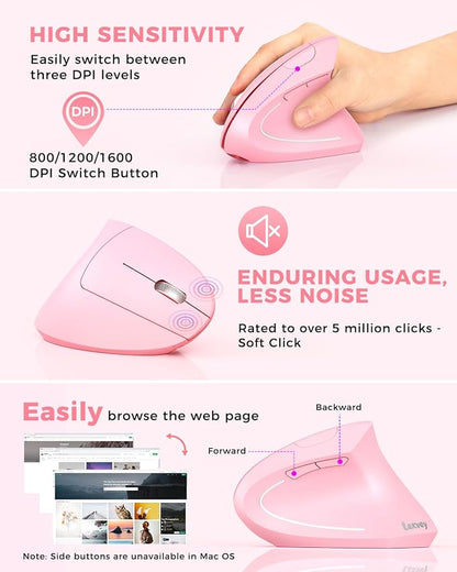 Lekvey Ergonomic Mouse, Vertical Wireless Mouse, Rechargeable 2.4 GHz USB - Image 5