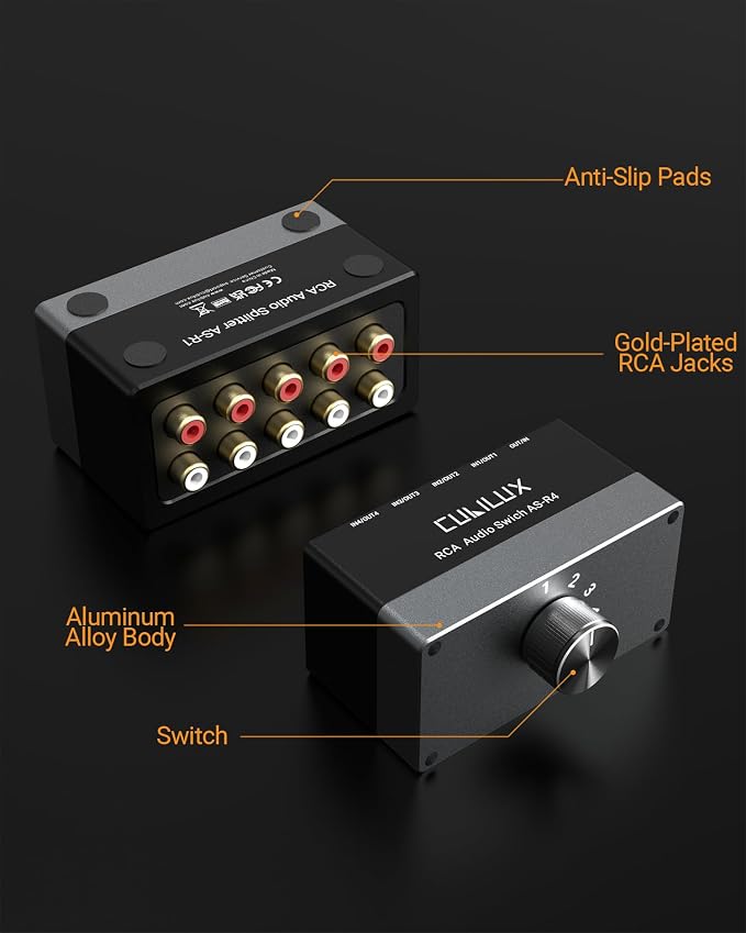 Cubilux AS-R4 4-Channel RCA Audio Selector, Bidirectional 4-Way Stereo RCA Aux - Image 2