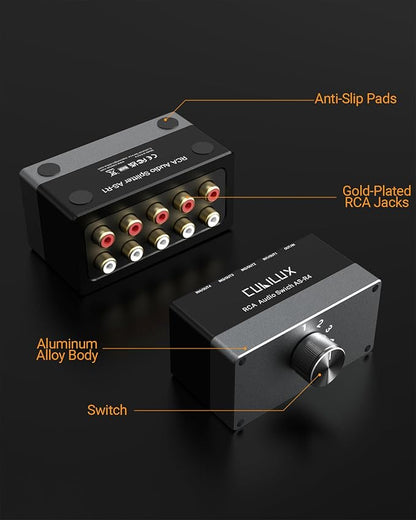 Cubilux AS-R4 4-Channel RCA Audio Selector, Bidirectional 4-Way Stereo RCA Aux - Image 2