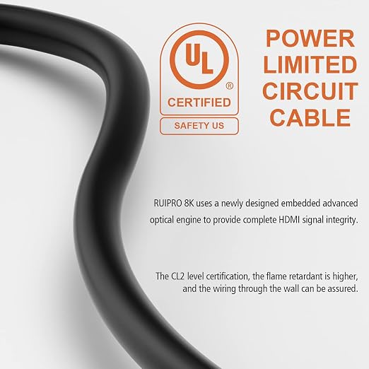 RUIPRO 8K HDMI Fiber Optic Cable CL2 Rated 265 Feet 48Gbps 8K60Hz 4K120Hz - Image 8