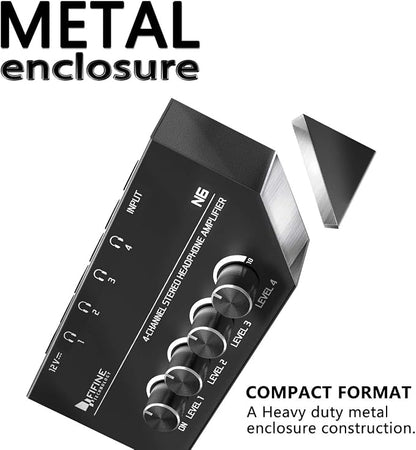 Fifine Headphone Amplifier 4 Channels Metal Stereo Audio Amplifier, Mini - Image 4