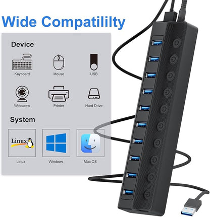 Powered USB Hub 3.0, 10-Port USB Splitter Hub - Image 3