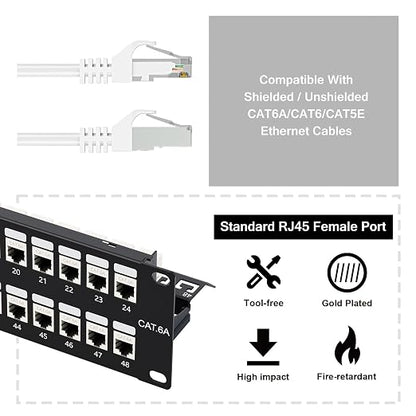 iwillink 10Gbps Patch Panel 48 Port, Shielded RJ45 Through Cat6A Patch Panel - Image 4