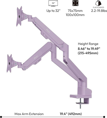 Pixio PS1D Wave Purple Dual Monitor Arm Stand Desk Mount - Image 4
