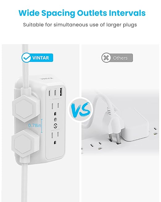 Surge Protector Outlet Extender, VINTAR 6 Outlet Splitter - Image 7