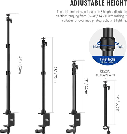 NEEWER Camera Desk Mount with Overhead C Amera Mounting Arm and 1/4" Ball Head - Image 2