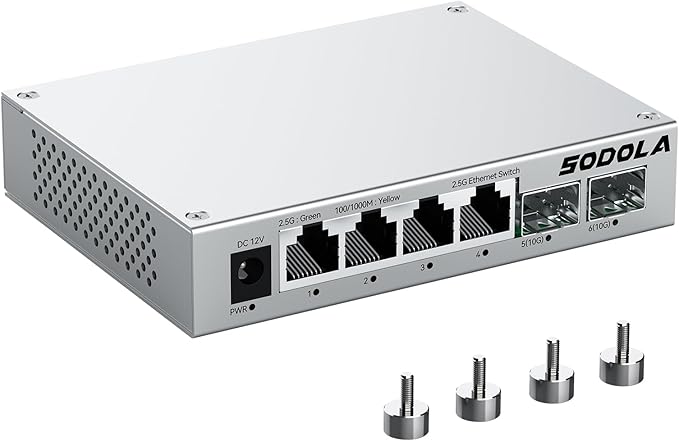 SODOLA 2.5Gb Switch, 4 x 2.5G Base-T Ports, 2 x 10G SFP+, Aluminum Alloy by SODOLAPoENETWORKS