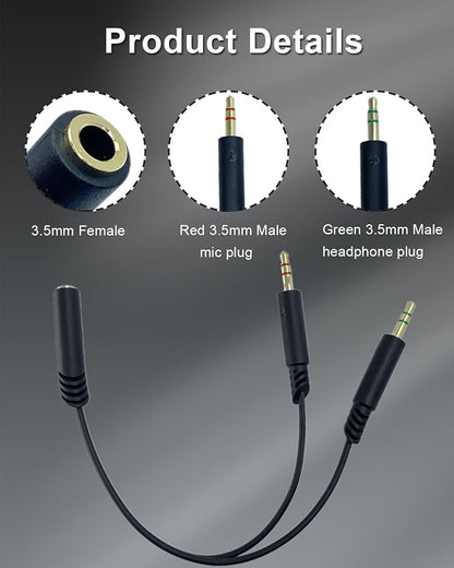 Headphone Splitter 3.5mm Female to 2 Dual 3.5mm Male Headphone Mic Audio Y - Image 3