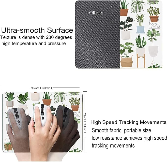 Mouse Pad, Cute House Plants Mouse Pads, Square Washable Cloth Personalized - Image 3