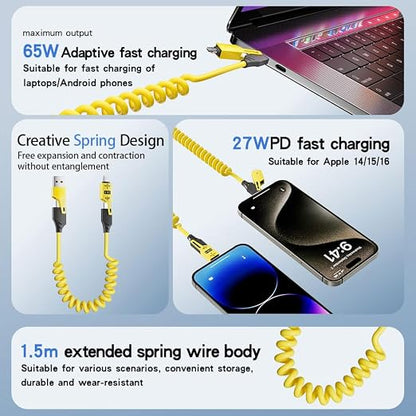 4 in 1 Spring Fast Charging Cable, 65W USB-C PD Multi Fast Charging, 1.2m/4ft - Image 3