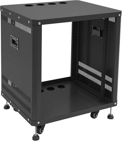 12U Home Audio & Video Stage Stereo Equipment Storage Cabinet Stand On Wheels - Image 2