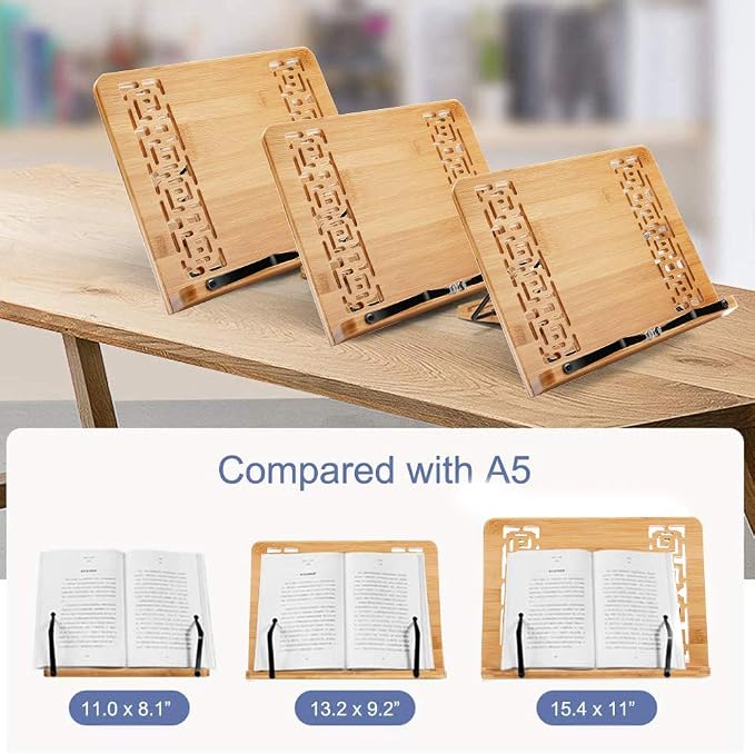 wishacc Large Size Bamboo Book Stand and Cookbook Holders - Image 3