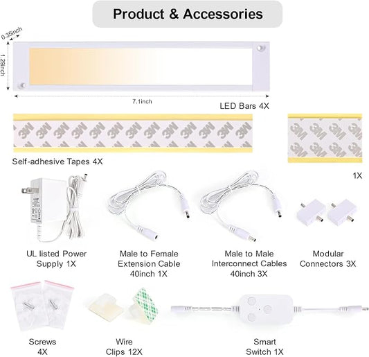 4pack 7inch Dimmable LED Kitchen Light Kit, 2700-6000K Smart Closet Cabinet - Image 2