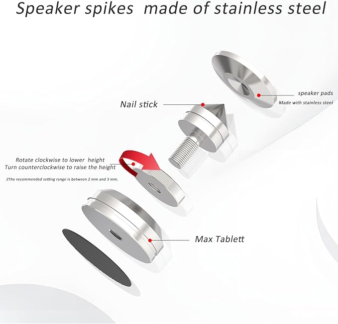 Preffair Adjustable Turntable Feet Stainless Steel Speaker Vibration Isolation - Image 3