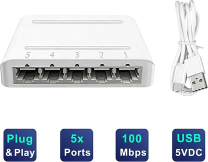 5 Port 10/100Mbps Fast Ethernet Switch Type-C 5V Powered Desktop Network Hub - Image 3