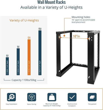 Tecmojo 12U Wall Mount Rack, Wall Mount Network Rack 15.8in Depth, Open Frame - Image 5
