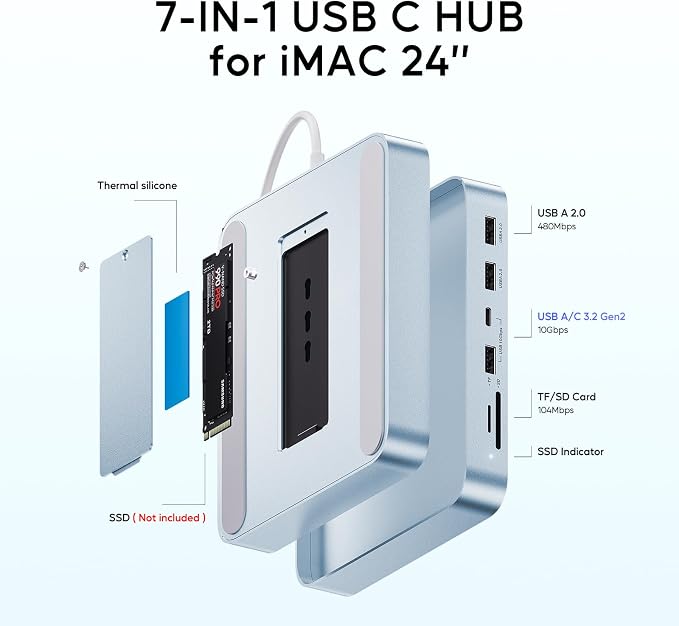 USB C HUB for iMac 24 inch 2021/2023/2024, PULWTOP USB Hub Adapter iMac - Image 3