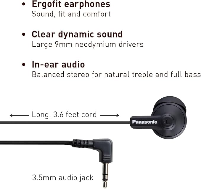 Panasonic ErgoFit Wired Earbuds, 3.5mm Jack In-Ear Headphones - Image 2