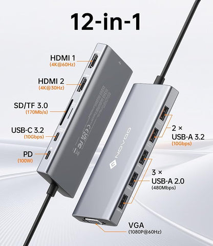 NOVOO USB C Docking Station Dual Monitor, 12-in-1 USB C Hub - Image 2