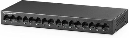 16 Port Gigabit Switch, 16 x 100/1000Mbps Ports, Metal Unmanaged Fanless Pluy by YuLinca