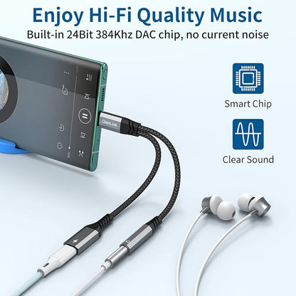 USB C to 3.5mm Headphone and Charger Adapter, 2-in-1 Type C to Aux Jack Cable - Image 4