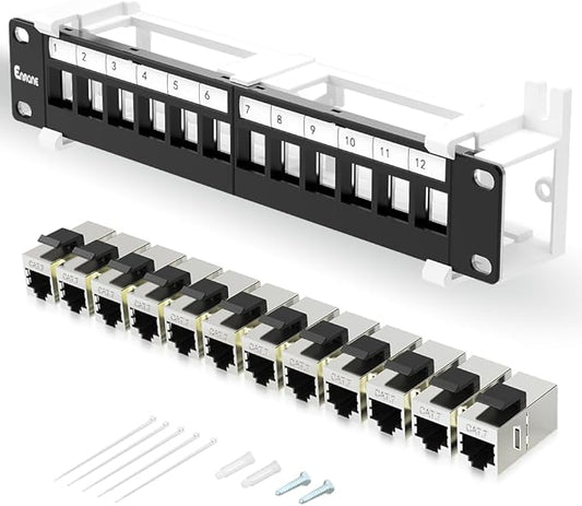 12 Port Patch Panel CAT7 Keystone Patch Panel Wall Mount 10 Inch Bracket by Enmane