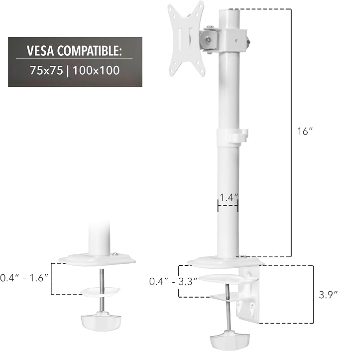 Mount-It! White Single Monitor Stand – Adjustable Desk Arm - Image 9