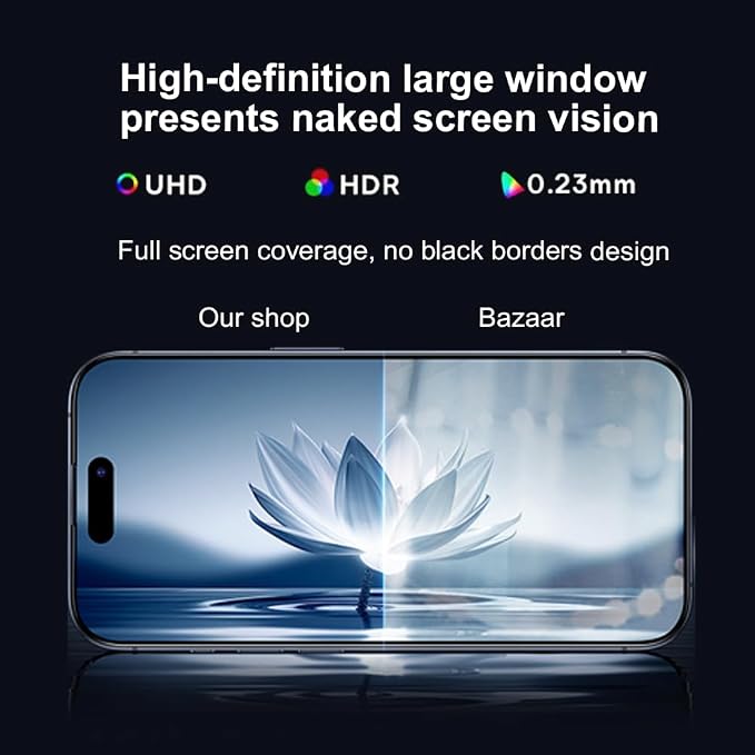 OneFish Screen Protector for Iphone 16 Plus, HD Clarity Tempered Glass Film 9H+ - Image 3