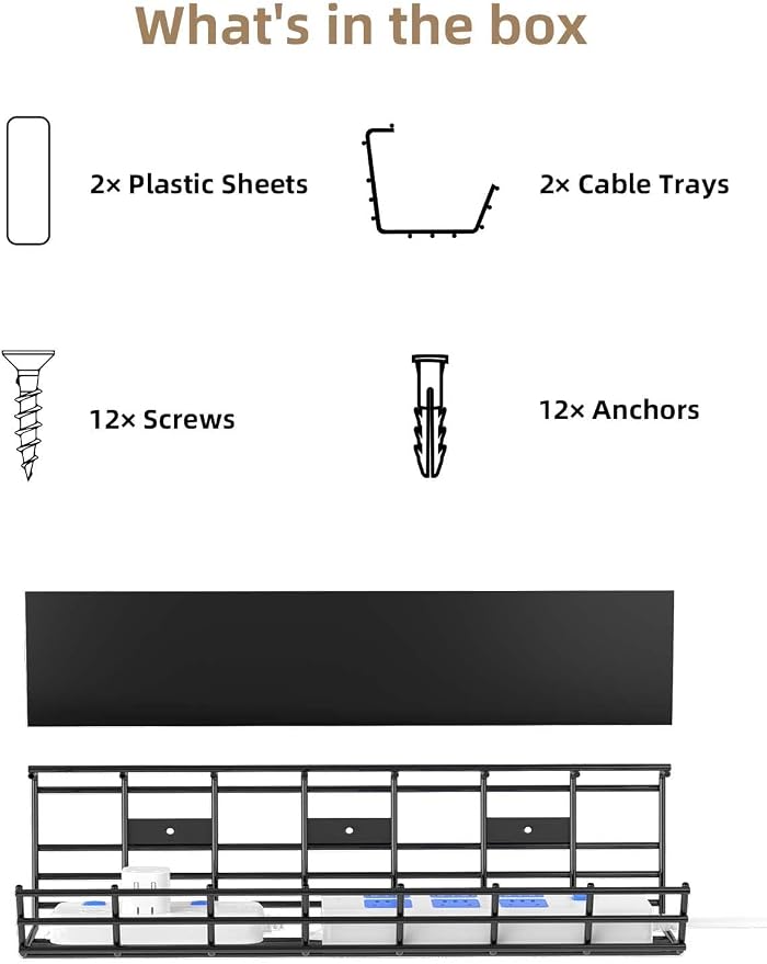 2 Pack DELAMU Under Desk Cable Management Tray, Large Metal Cord Organizer - Image 9