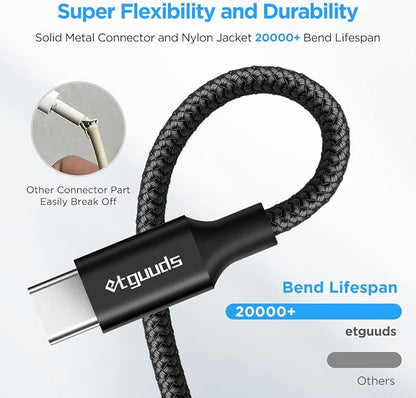 Long USB C Cable, etguuds Fast Charging USB A to Type C Charger Cable Braided - Image 5