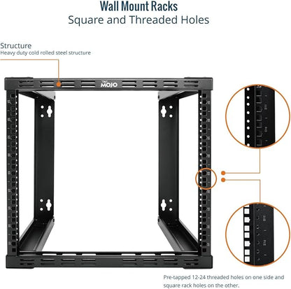 Tecmojo 9U Fixed Wall Mount Network Rack 15.8inch Depth Open Frame - Image 4
