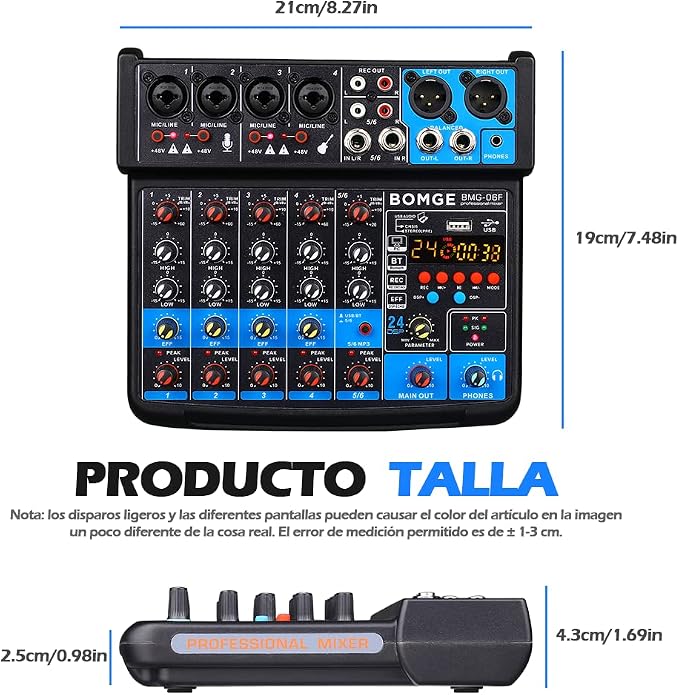 BOMGE 6 Channel mini DJ Audio sound mixer console - Image 9