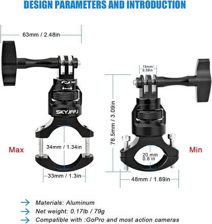 Bike Handlebar Mount for GoPro, 360 Degree Aluminium Alloy Motorbikes Round - Image 2