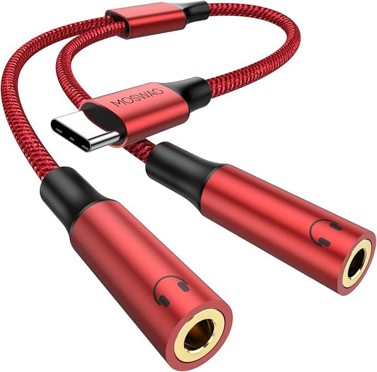 MOSWAG Type C to Dual 3.5mm Aux Headphone Jack Adapter, Hi-Res 2 Way Audio Y by MOSWAG