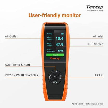 Temtop Air Quality Monitor Professional PM2.5 PM10 Particle Counter, - Image 6